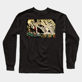 Giant Skeleton Samurai Japanese Woodcut Long Sleeve T-Shirt